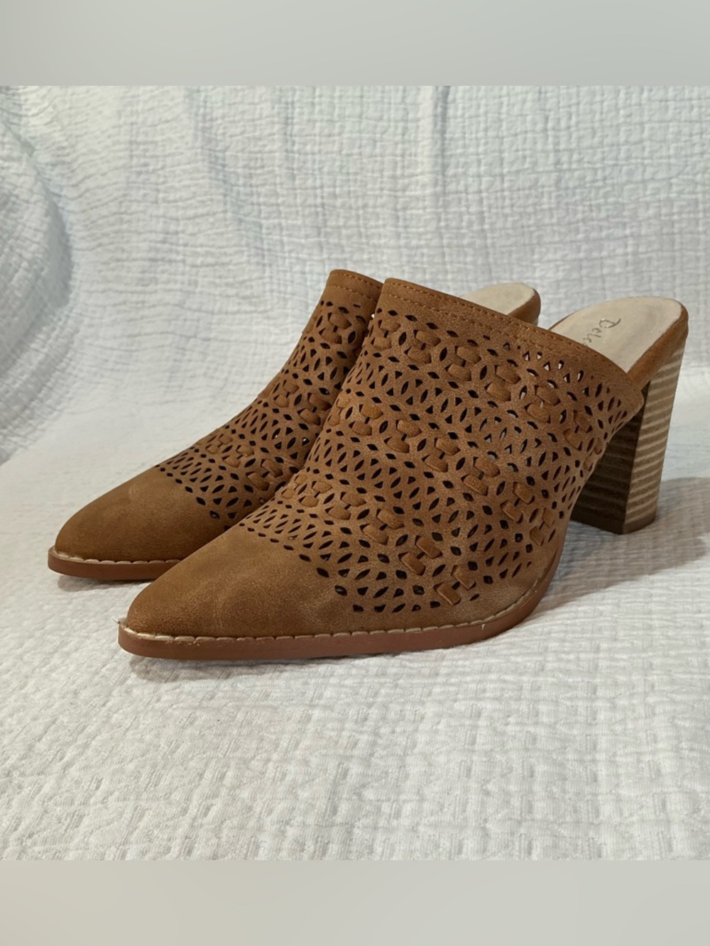 🤎 Dolce Nome Nora Brown Mules 3 1/2 Inch Heel Shoes - Size 6.5 (37)